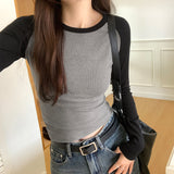 Yipinpay Color Long-Sleeved T-Shirt A New Autumn Style Slim Body With A Short Bottomed Blouse In The Rotator Cuff