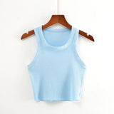 Yipinpay New Round Collar Solid Color Sports Short Blouse With A Slimmed Edge, A Small Vest.