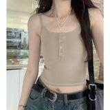 Spicy Girls Platoon Buckle Knitted Sling Vest Women's Spring And Summer New Tight And Thin Inner Jacket With Short Style