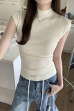 Black Style Round-Neck Knitted Short-Sleeved T-Shirt Women's Summer New Tight And Thin Undercoat