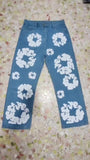 Yipinpay 2024 Men's And Women's New Street Fashion Printed High-Waisted Straight Tube Slim Jeans