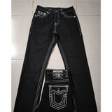 Yipinpay High Street Tide Brand Jeans White Thick Line Giant Buddha Religion Straight Tube