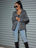 Yipinpay Style Commuter Cardigan Lapel Long Sleeves Shiny Large Size Casual Suit Jacket
