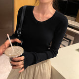 Yipinpay Round Collar Slim Long-Sleeved T-Shirt Girls Autumn And Winter New Beautiful Ins Knitted Blouse