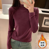 Yipinpay Collar Solid Color Long-Sleeved T-Shirt Women Wear A New Style Of Slimming, Velvet, Thicker, Warm And Bottomed Shirts In Autumn And Winter.