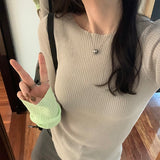 Yipinpay Version Of Chic Round Neck, Coloured Sleeves, Knitted Sweater, Autumn And Winter, A New Slim, Thin, Underwear Sweater