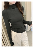 White High-Collar Slim Long-Sleeved T-Shirt Female Chunqiu New Style Slim Undershirt With Chic Temperament
