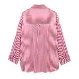 Yipinpay Spring Style Flanged Cuff Striped Loose Shirt 2731533