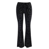 Yipinpay Dark Retro Spring Black Bell-Bottomed Women's Wear Spring Suede Embossed Leisure Trousers