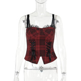 Yipinpay Autumn New Sexy Hot Girl Blouse Dark Style Slim Christmas Red Plaid Vest Girl