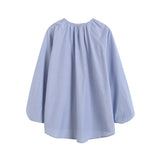 Yipinpay New French Commuter Style Girl's Bubble Sleeve Round Collar Shirt In Spring