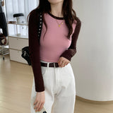 A Long-Sleeved T-Shirt With A Long Sleeved T-Shirt And A Short-Style Early Spring High-Waist Design Blouse