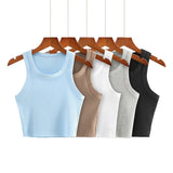 Yipinpay New Round Collar Solid Color Sports Short Blouse With A Slimmed Edge, A Small Vest.