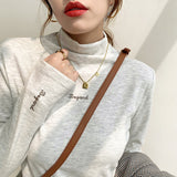 Yipinpay Velvet Bottomed Shirt With Autumn And Winter Foreign Style Long Sleeves 2024 New Half-High Collar Velvet Thickened T-Shirt Blouse