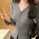 Yipinpay Button Long-Sleeved Sweater Autumn And Winter Korean Style Slim Cardigan Women's New Bottomed Sweater