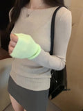 Yipinpay Version Of Chic Round Neck, Coloured Sleeves, Knitted Sweater, Autumn And Winter, A New Slim, Thin, Underwear Sweater