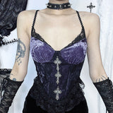 Yipinpay Summer 2024 New Spicy Girl Vest Temperament Rose Compound Lace Purple Sling Girl