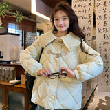 Feeling Super Good-Looking Cotton Jacket 2024 Winter Coat Female New Navy Collar Short Cotton-Padded Coat Plate Buckle Down Cotton-Padded Jacket