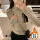 Yipinpay Collar Solid Color Long-Sleeved T-Shirt Women Wear A New Style Of Slimming, Velvet, Thicker, Warm And Bottomed Shirts In Autumn And Winter.