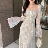 Yipinpay Pure Wants To Show Chest Lace A Dress Autumn New Literary Retro Style Dress Girl