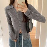 Yipinpay Straightens The Shoulder Knitted Cardigan Jacket, A New Slim, Striped Long-Sleeved Blouse In Early Autumn