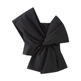 Yipinpay Autumn Style Bowtie Asymmetrical Collar Slim Blouse 1210274