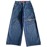 Yipinpay Street Boy Jeans Y2K Hip-Hop Cartoon Embroidery Vintage Blue Jeans Pants Man