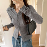 Yipinpay Straightens The Shoulder Knitted Cardigan Jacket, A New Slim, Striped Long-Sleeved Blouse In Early Autumn