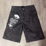 Yipinpay Skull Embroidery Retro Loose Beach Summer Street Fashion Y2K Denim Shorts Harajuku