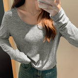Goose Egg Collar Tencel Long-Sleeved T-Shirt Women Wear The New Soft Waxy Skin Bottoming Shirt In Spring