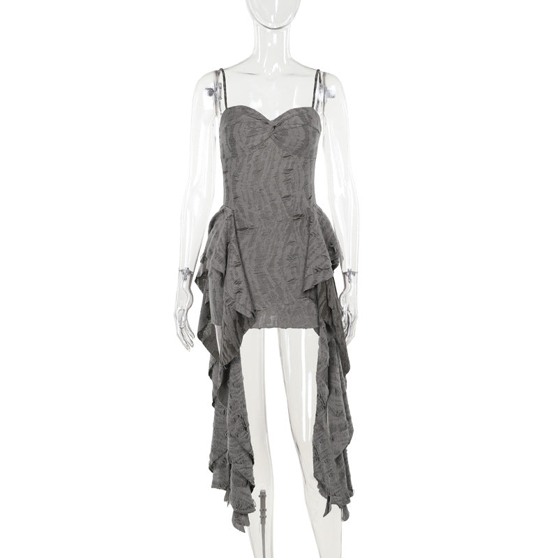 Yipinpay Summer 2024 New Street Hot Girl Personality Hole Texture Irregular Dress Girl
