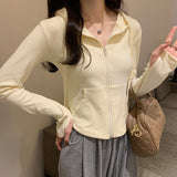 Yipinpay Zipper Hooded Sweater Women's Autumn And Winter New Short Short-Sleeved Sports Casual Blouse