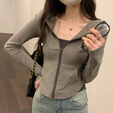 Yipinpay Zipper Hooded Sweater Women's Autumn And Winter New Short Short-Sleeved Sports Casual Blouse