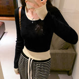 Yipinpay Style Jumper Color Minority Long-Sleeved Sweater Women's Autumn And Winter New Small Short Style Bottom Sweater Trend