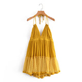 Yipinpay The Summer Of 2024, The New Style Baitai Thin Laminated Net Yarn Spliced V-Collar Halter Skirt With Large Bare Back