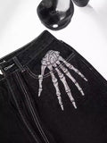 Yipinpay Street Skeleton Black Jeans Men's Hip-Hop Straight Loose Harajuku Casual Floor Jeans