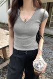 Korean Solid Color Temperament V-Collar Knitted Sleeveless Vest Women's 2024 New Spring And Summer Slim And Thin Underwear
