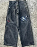 Yipinpay Men's Jeans Y2K Bag Vintage JNCO High-Quality Pattern Hip-Hop Street Leisure Men Harajuku Wide Legs