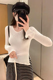 Yipinpay Thin Korean Horn Sleeve Knitted Sweater New Sweet Slim And Forked Underwear In Autumn And Winter