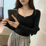Yipinpay New Style Of European Blouse Is Covered With Autumn And Winter Girls' Pure Desire, Hot Girls, Short Style, Slim, Slim And Thin Bottomed Shirt.