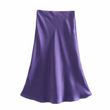 Yipinpay 2024 New Elastic Waistline Simple Full-Color Satin Full-Length Skirt