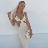 Yipinpay Hollowed-Out Halter Dress Women's Dress Sexy Temperament And Elegant Slim Dress In Spring