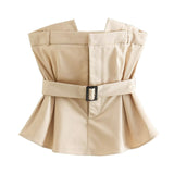 Yipinpay Spring Style Belt Shoulder-Length Blouse With Belt Double-Breasted Skirt Suit