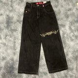 Yipinpay Baggy Jeans Street Hip-Hop Rock Pattern Harajuku Wide-Legged Straight-Leg Pants