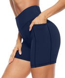 Yipinpay Shorts Tight Three-Point Pocket High-Waist Elastic Fitness Training Exercise Shorts