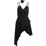 Yipinpay Pleated V-Neck Suspender Dress In Summer, The New Niche Design Feels Sweet And Cool