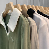 European Short Style Polo Shirt Embroidered Alphabet Design Sense Minority Lapel Clavicle V-Collar Blouse Long-Sleeved T-Shirt Women's Autumn