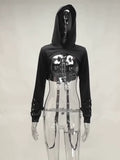 Yipinpay Spring Women's Wear New Buttonhole Strap Hooded Long-Sleeved Dark Gothic Halloween Sweater