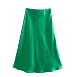 Yipinpay 2024 New Elastic Waistline Simple Full-Color Satin Full-Length Skirt