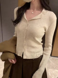 Yipinpay Collar Striped Minority Knitted Cardigan Women's Autumn And Winter New Slim Long-Sleeved Bottom Sweater Jacket